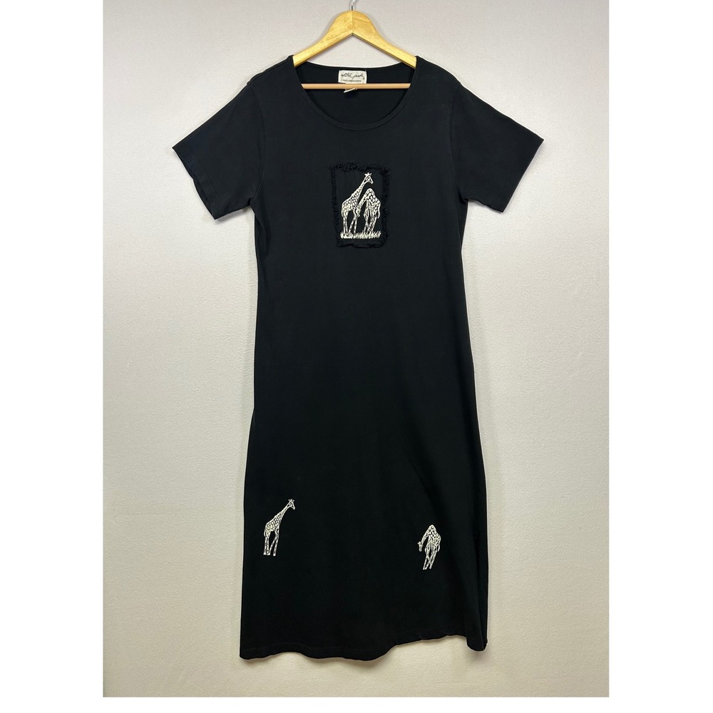 Safari Zoo Ultra Pink Womens XL Black Giraffe Graphic‎ Cotton Midi T-Shirt Dress